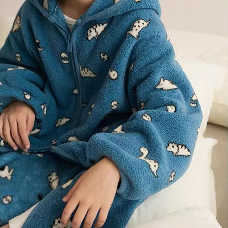 Animal Print Hooded Zip-up Plush Child Robe - image 8
