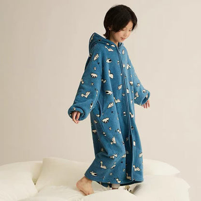 Animal Print Hooded Zip-up Plush Child Robe - image 6