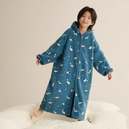 Animal Print Hooded Zip-up Plush Child Robe - image 5