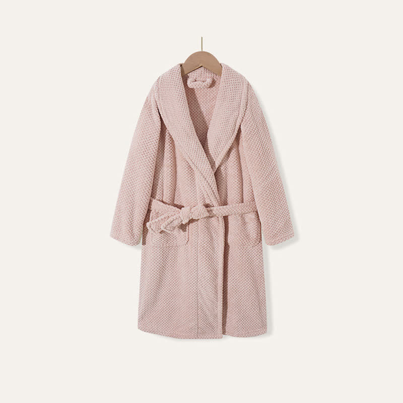 Simple Solid Plush Warm Child Robe - Pink - Child:170cm - image 10