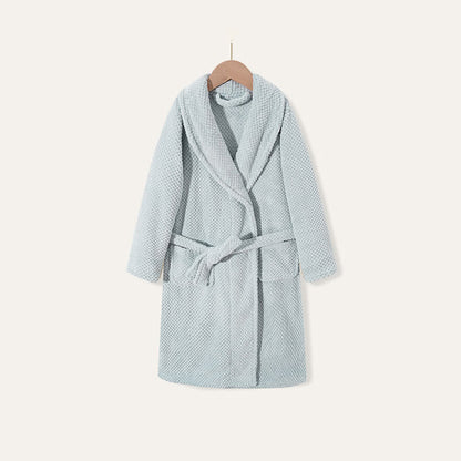 Simple Solid Plush Warm Child Robe - Blue - Child:160cm - image 9