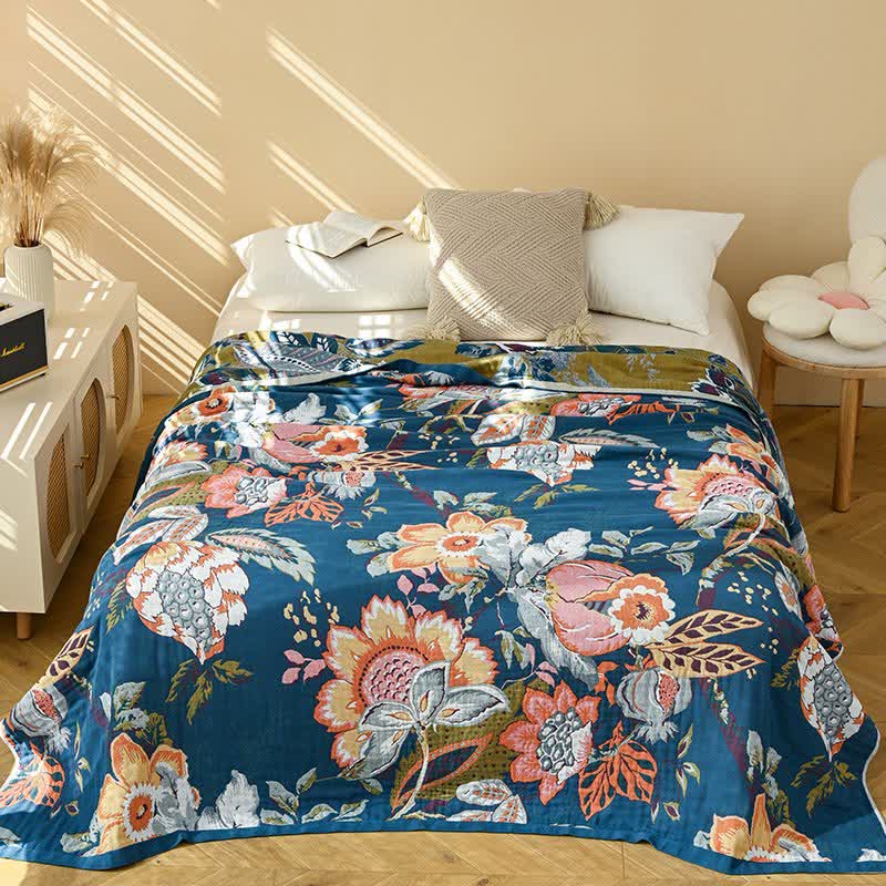 Dreamy Floral Pure Cotton Gauze Quilt - Blue - King - image 5