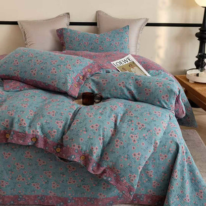 Rustic Floral Cotton Double Gauze Bedding Set(4PCS) - image 3