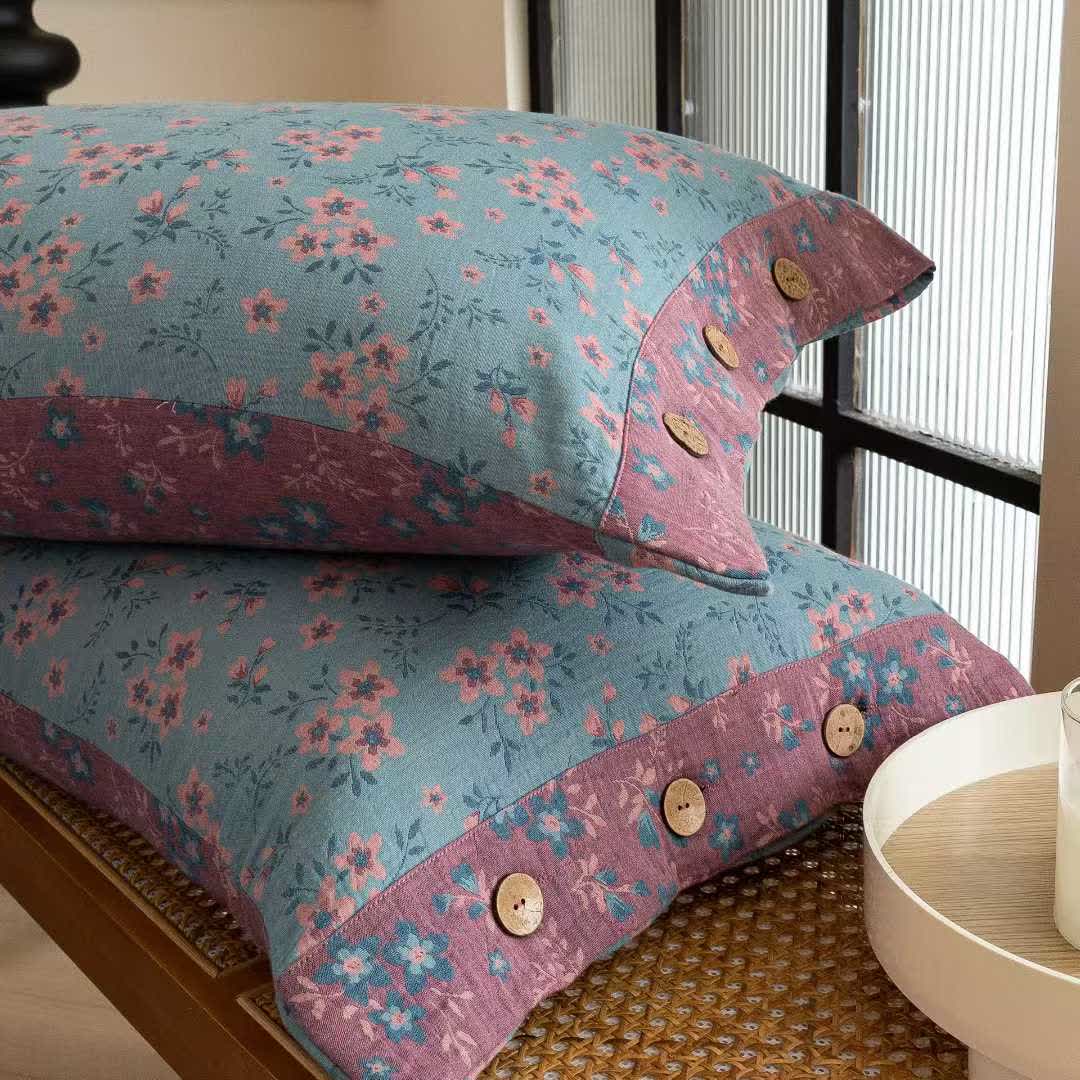 Rustic Floral Cotton Double Gauze Bedding Set(4PCS) - image 6