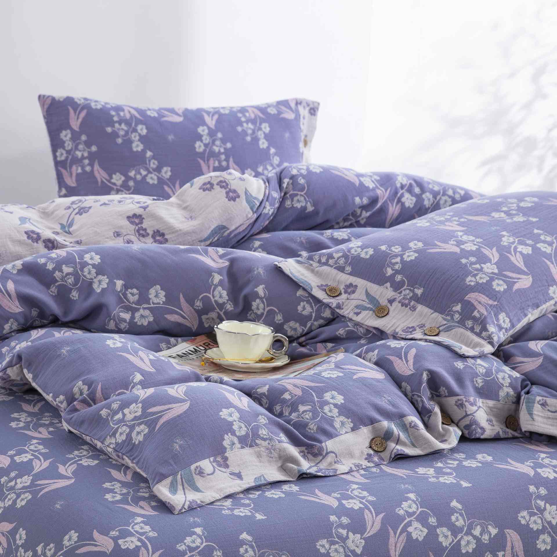Elegant Floral Cotton Double Gauze Bedding Set(4PCS) - image 3