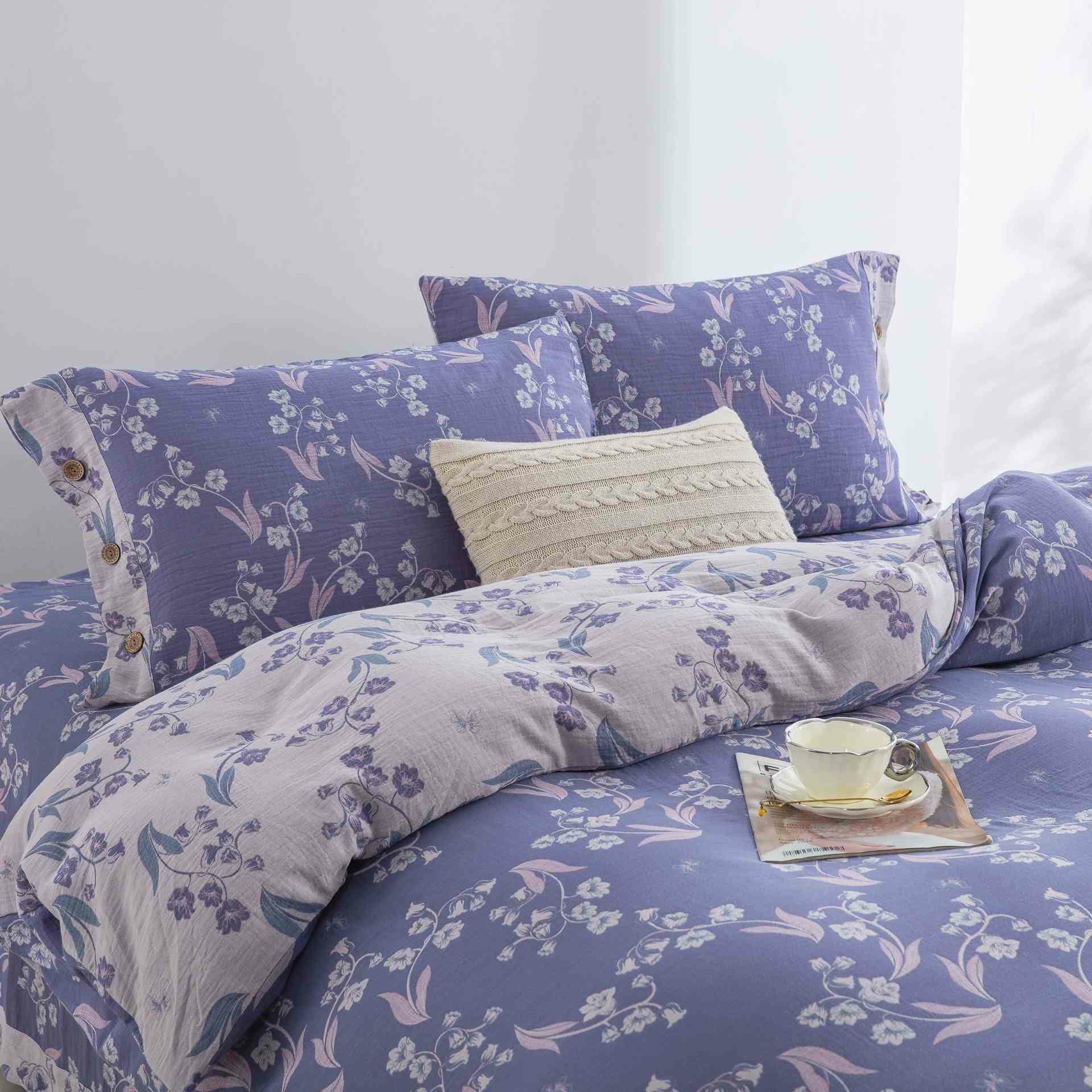 Elegant Floral Cotton Double Gauze Bedding Set(4PCS) - image 2
