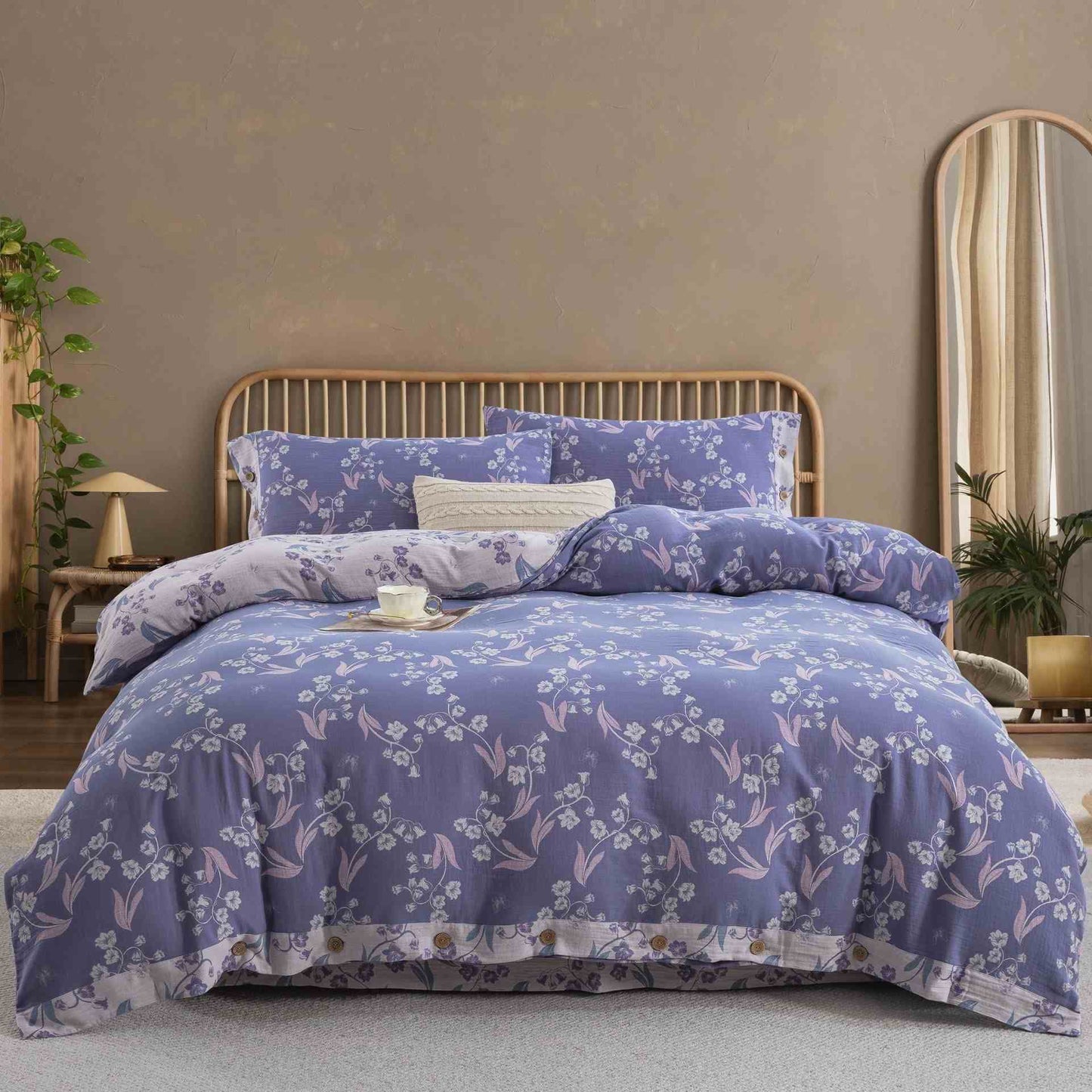 Elegant Floral Cotton Double Gauze Bedding Set(4PCS) - King - image 0