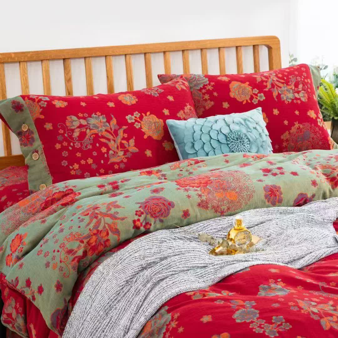 Peony Cotton Gauze Button Bedding Set(4PCS) - image 1