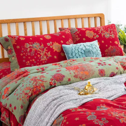Peony Cotton Gauze Button Bedding Set(4PCS) - image 1