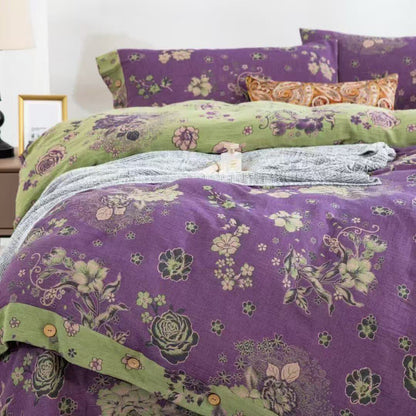 Peony Cotton Gauze Button Bedding Set(4PCS) - image 4
