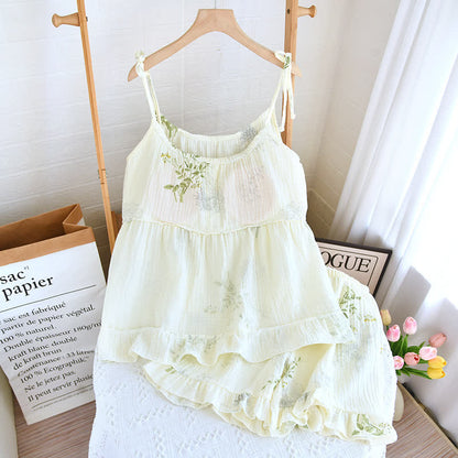 Leaf Print Camisole Cotton Pajama Set - image 2