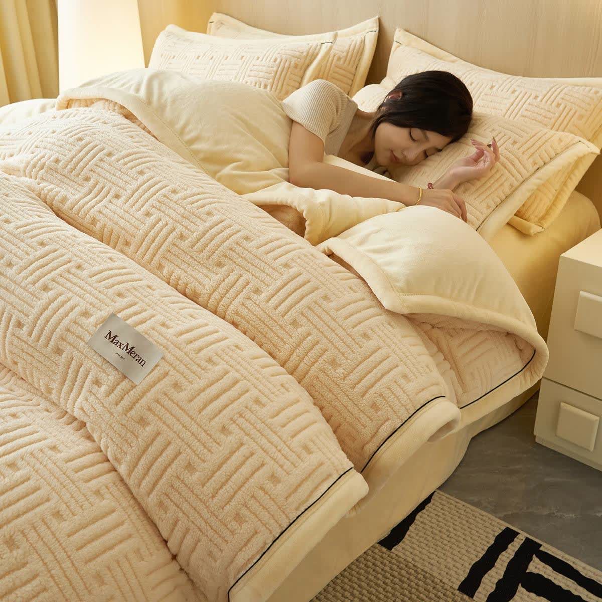 Stripe Knot Textured Plush Bedding Set - Beige - Bedding Set (4PCS) - King - image 8