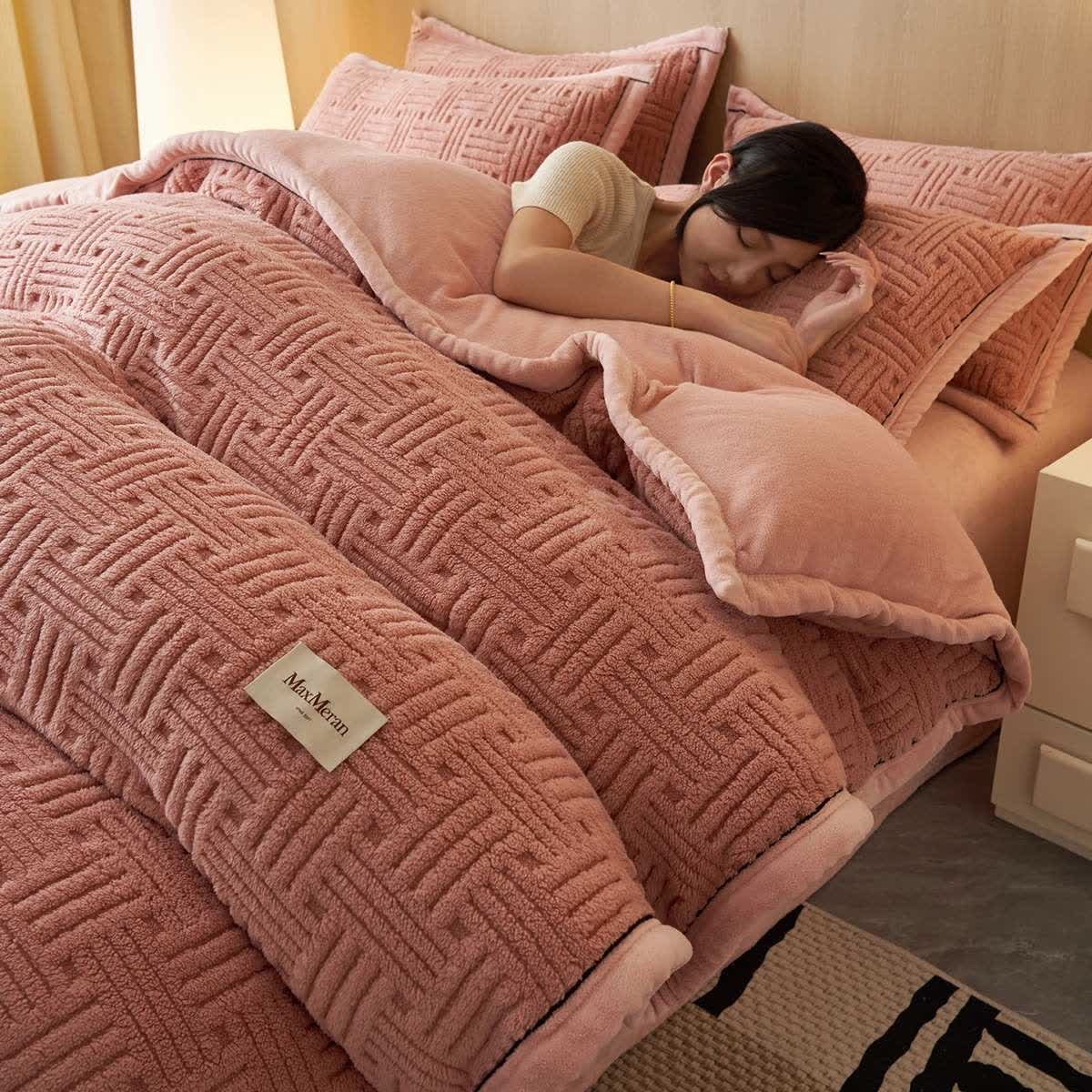 Stripe Knot Textured Plush Bedding Set - Pink - Bedding Set (4PCS) - King - image 6