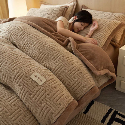 Stripe Knot Textured Plush Bedding Set - Dark Coffee - Bedding Set (4PCS) - King - image 1