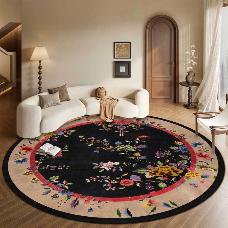 Luxury Chinoiserie Black Floral Round Area Rug - 8' - image 0
