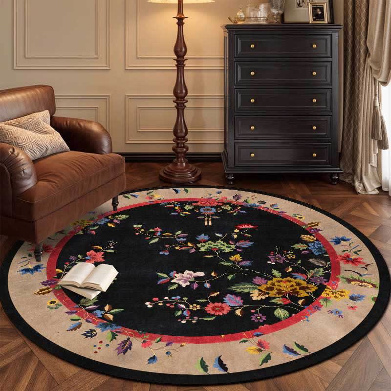 Luxury Chinoiserie Black Floral Round Area Rug - image 1