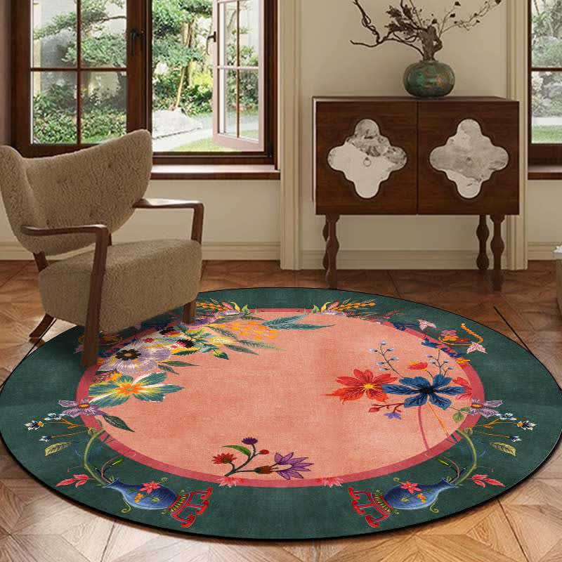 Vintage Bright Floral Round Area Rug - Dark Green - 8' - image 0