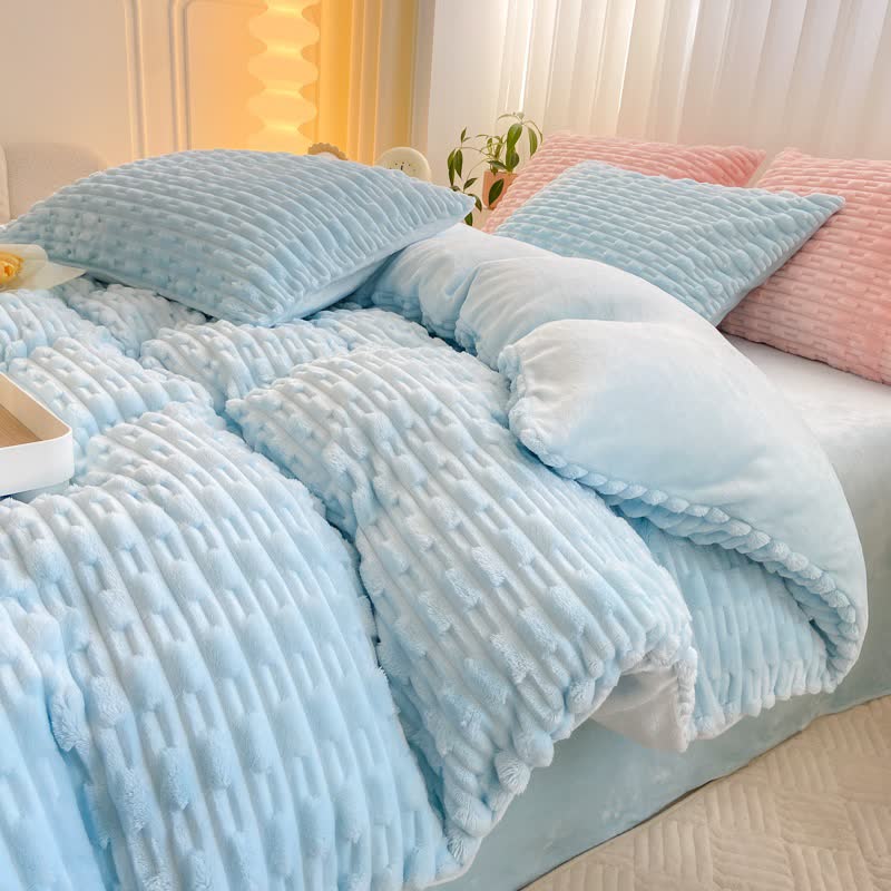 Solid Color Textured Plush Bedding Set - Sky Blue - Bedding Set (4PCS) - King - image 2