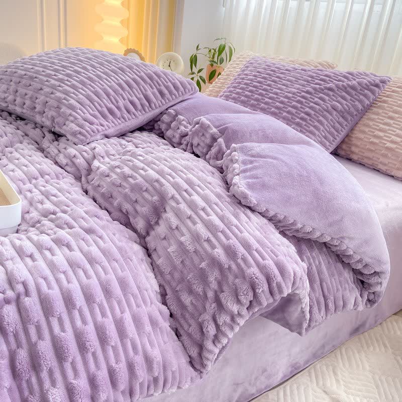 Solid Color Textured Plush Bedding Set - Purple - Bedding Set (4PCS) - King - image 12
