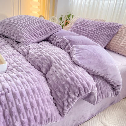 Solid Color Textured Plush Bedding Set - Purple - Bedding Set (4PCS) - King - image 12