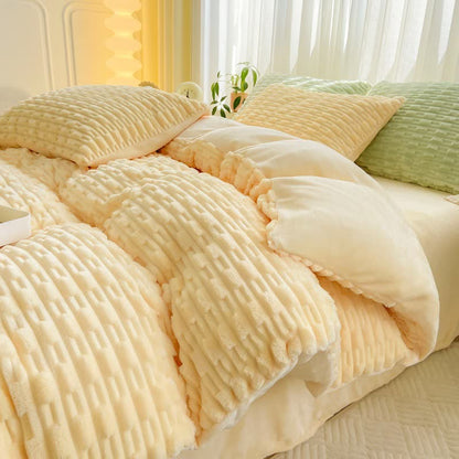 Solid Color Textured Plush Bedding Set - Yellow - Bedding Set (4PCS) - King - image 13