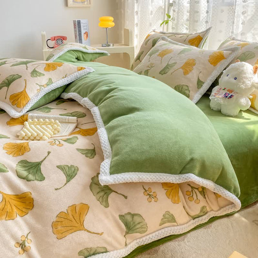Ginkgo Leaf Plush Bedding Set - Bedding Set (4PCS) - King - image 0