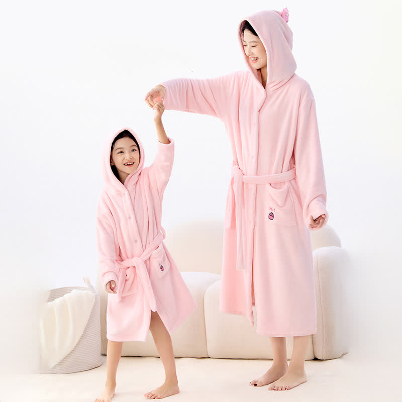 Matching Family Solid Color Hooded Bathrobe - Pink - Adult:L - image 1
