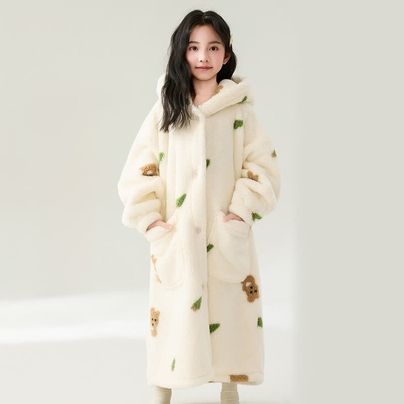 Bear Ear Hooded Button Plush Child Robe - image 6