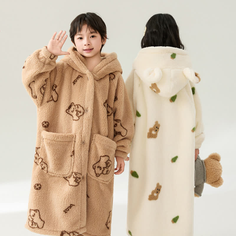 Bear Ear Hooded Button Plush Child Robe - image 3