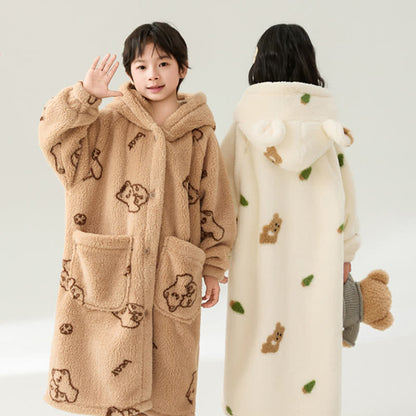 Bear Ear Hooded Button Plush Child Robe - image 3