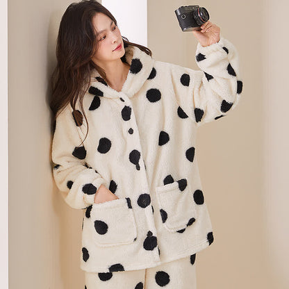 Polka Dot Hooded Plush Loungewear Set - image 1