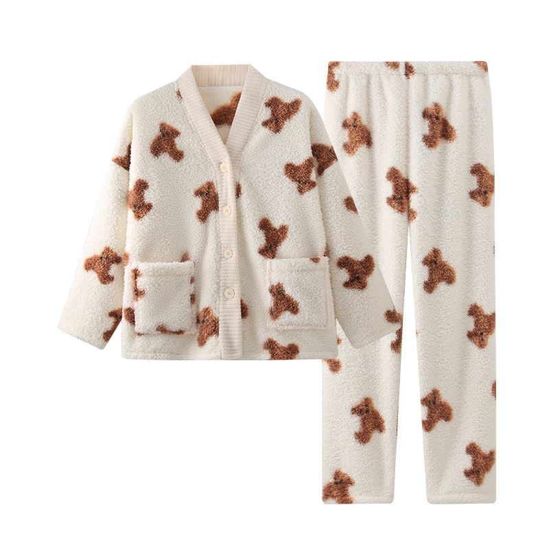 Cute Bear Button Plush Loungewear Set - image 6
