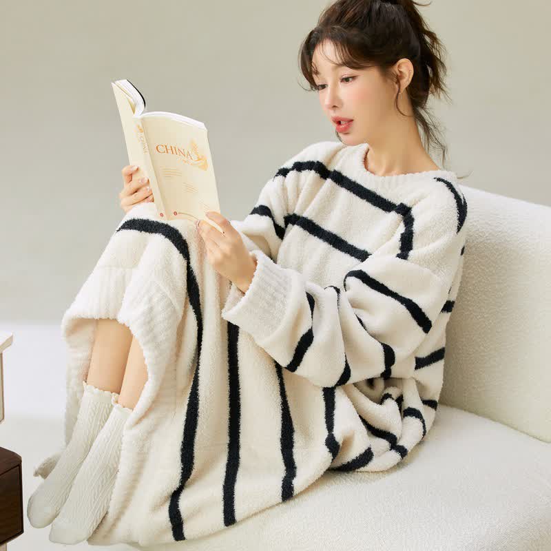 Round Neck Striped Plush Nightgown - image 2