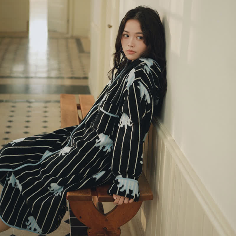 Stripe Elephant Hooded Button Plush Robe - image 1