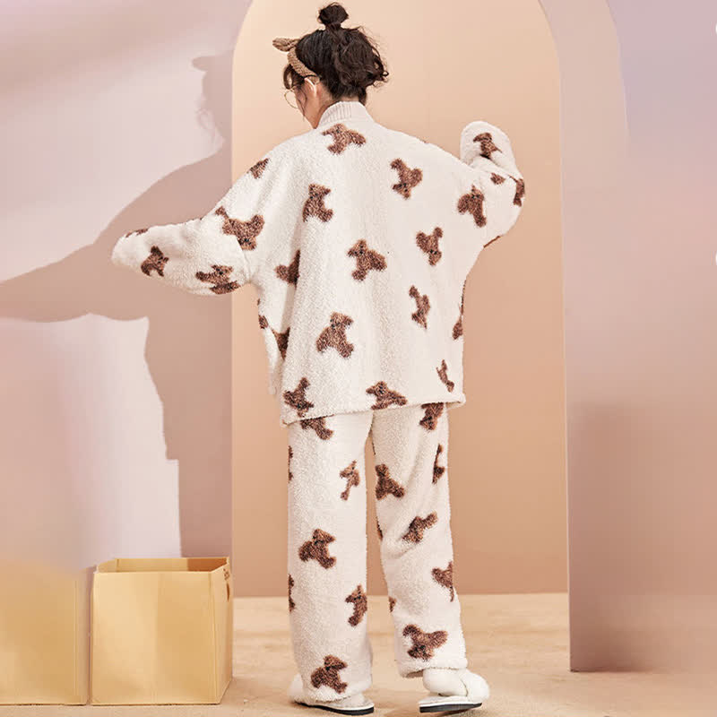 Cute Bear Button Plush Loungewear Set - image 2