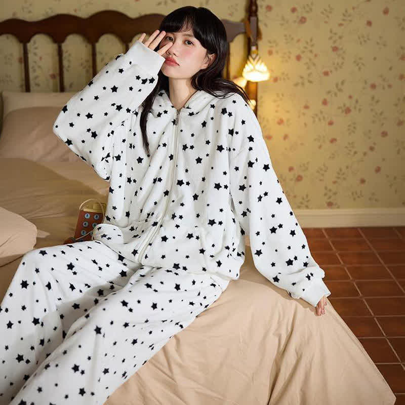 Bunny-Ear Hooded Zip-up Plush Loungewear Set - image 1