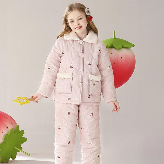 Cherry Print Quilted Child Loungewear Set - Pink - Child:170cm - image 0