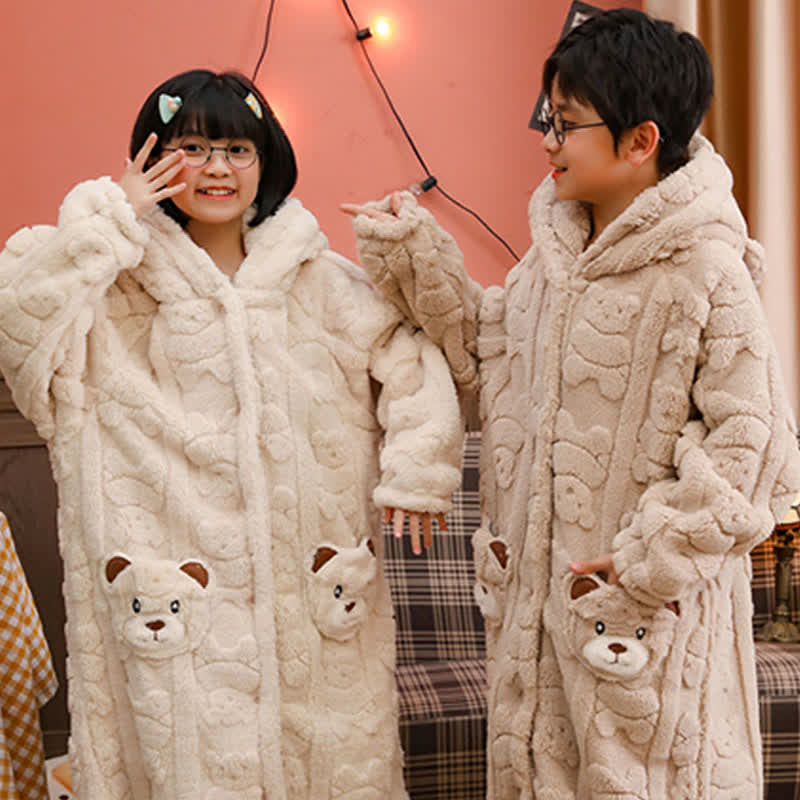 Bear-Ear Hooded Button Plush Child Robe - image 2