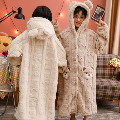Bear-Ear Hooded Button Plush Child Robe - image 4