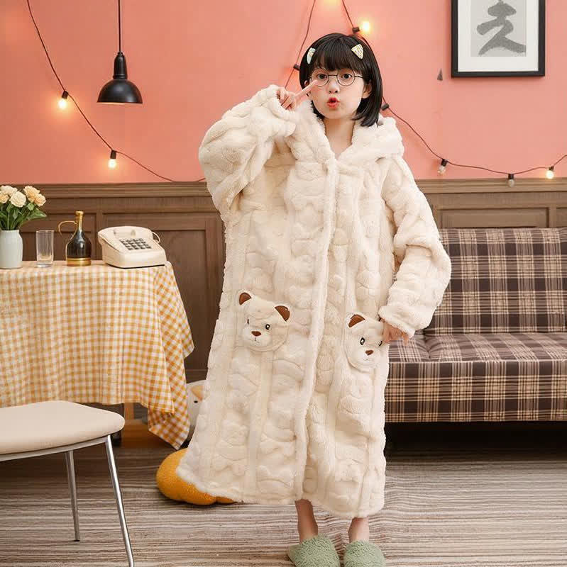 Bear-Ear Hooded Button Plush Child Robe - image 6