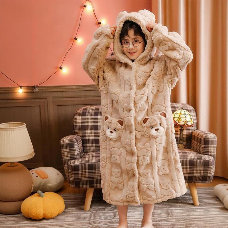 Bear-Ear Hooded Button Plush Child Robe - image 5