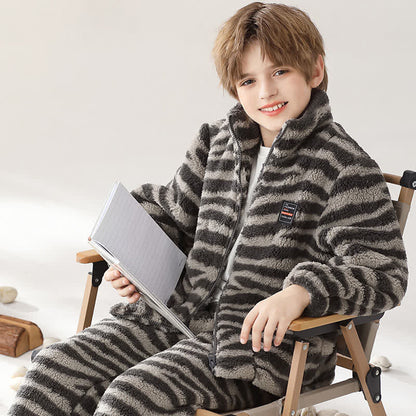 Zebra Print Zip-up Child Loungewear Set - Black - Child:170cm - image 0