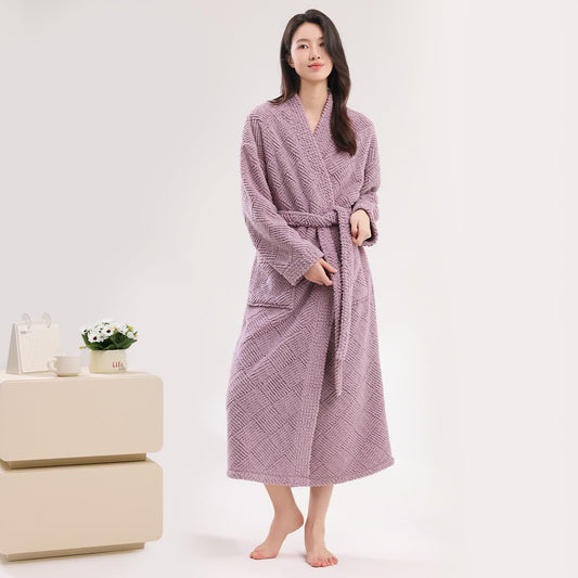 Striped Diamond Textured Plush Robe - Purple - Bathrobe - 2XL - image 0