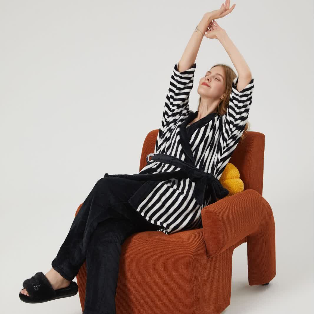 Stripe Kimono Style Plush Loungewear Set - image 1