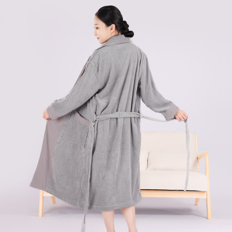 Minimalist Style Colorblock Cotton Bathrobe - Light Gray - XL - image 4
