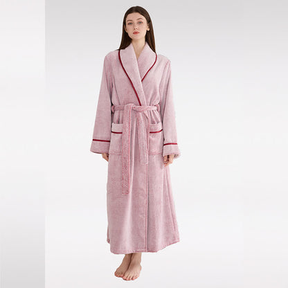 Unisex Plush Solid Color Warm Bathrobe - Pink - XL - image 5