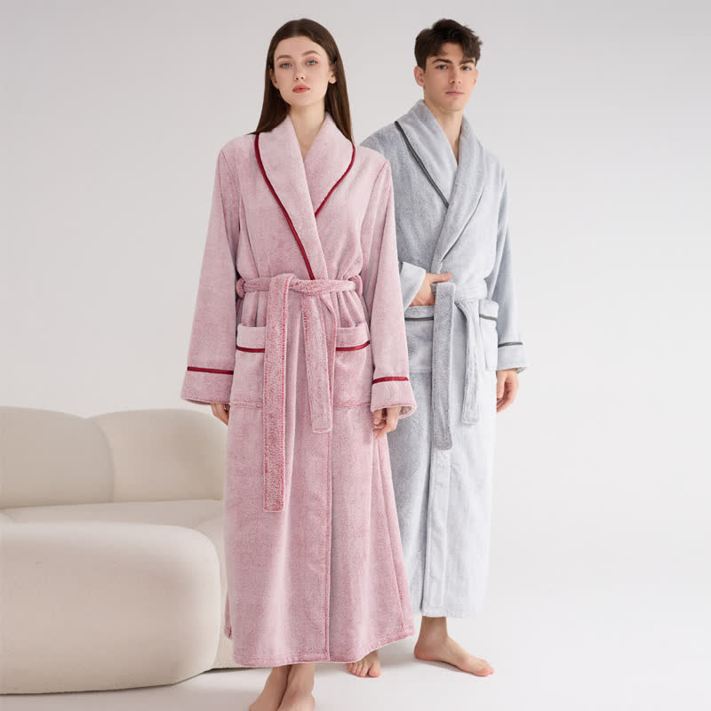 Unisex Plush Solid Color Warm Bathrobe - image 0