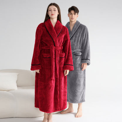 Unisex Plush Solid Warm Long Robe - image 3