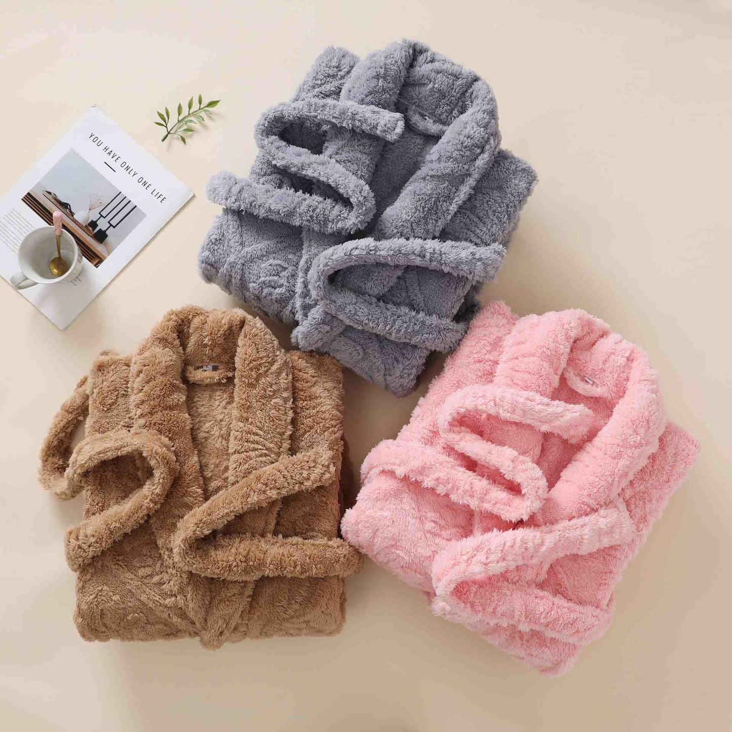 Unisex Retro Jacquard Plush Warm Bathrobe - image 2