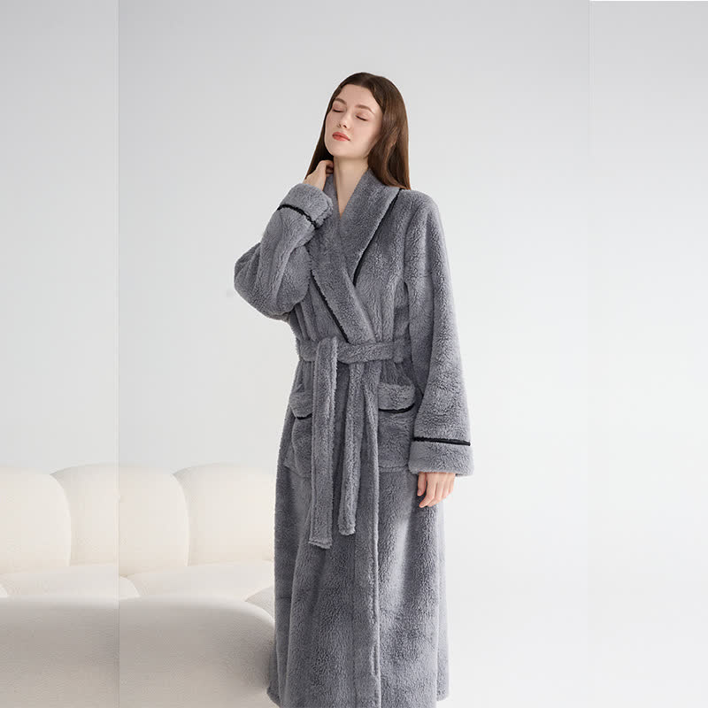 Unisex Plush Solid Warm Long Robe - Gray - XL - image 10
